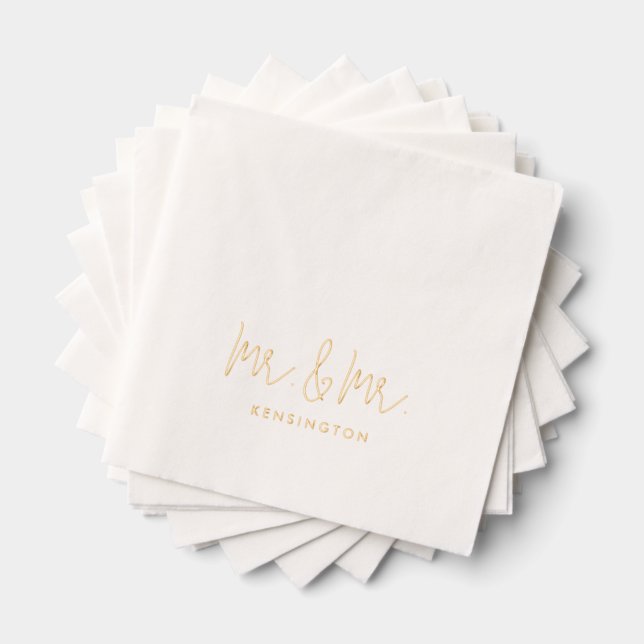 Serviettes Avec Dorure Mr & Mr Modern Script Nom personnalisé Mariage Gol (Insitu (empilé))