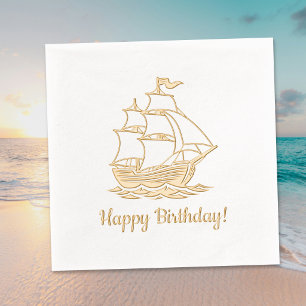 Serviettes Avec Dorure Navire à voile en bois Galleon Mer Anniversaire