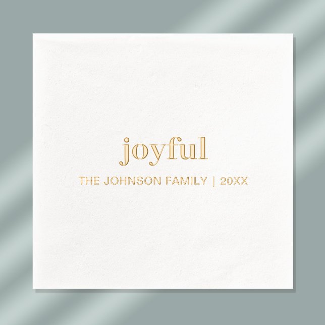 Serviettes Avec Dorure Noël Vacances Joyeux Or moderne (Stylishly Personalize with Your Custom Name & Year. )