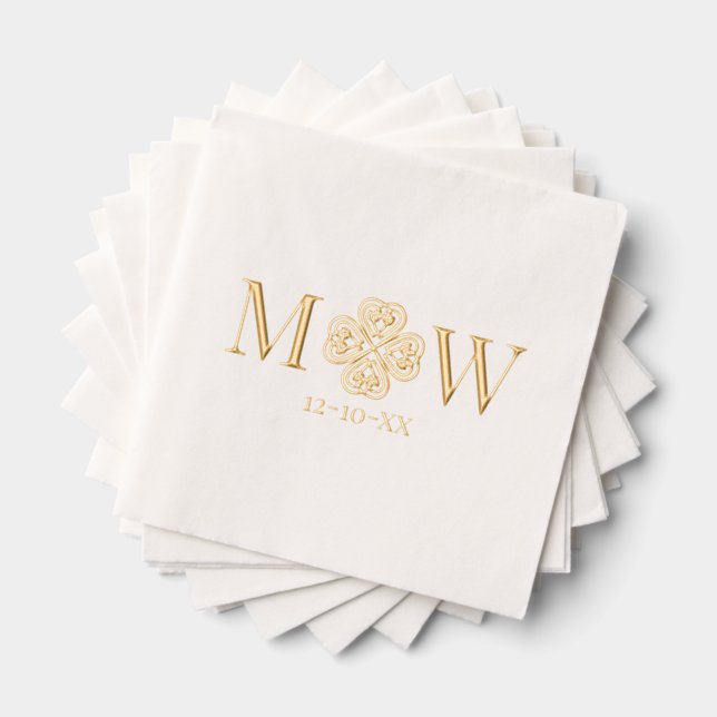 Serviettes Avec Dorure Nœud Celtique Couple Shamrock 2 Initial Monogramme (Insitu (empilé))