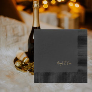 Serviettes Avec Dorure Noir Cocktail Gold Foil Noms de script