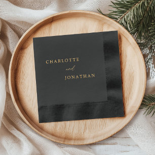 Serviettes Avec Dorure Noir minimaliste moderne mariage élégant