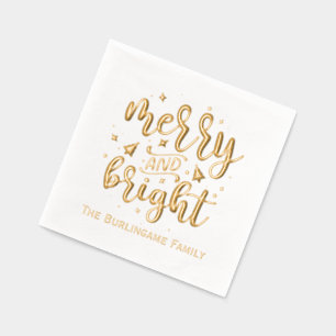 Serviettes Avec Dorure Nom de famille de typographie Merry and Bright