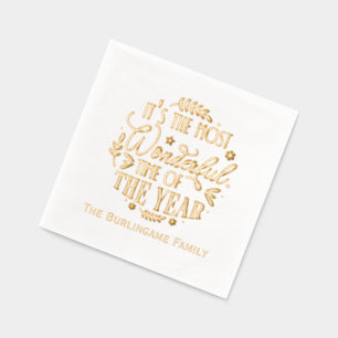 Serviettes Avec Dorure Nom de famille "Temps de l'année le plus merveille