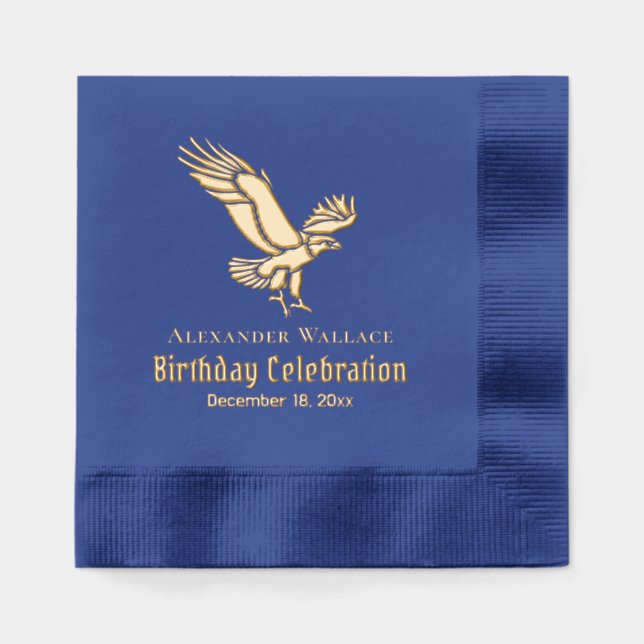 Serviettes Avec Dorure Nom de fête d'anniversaire de pygargue à tête blan (Recto)