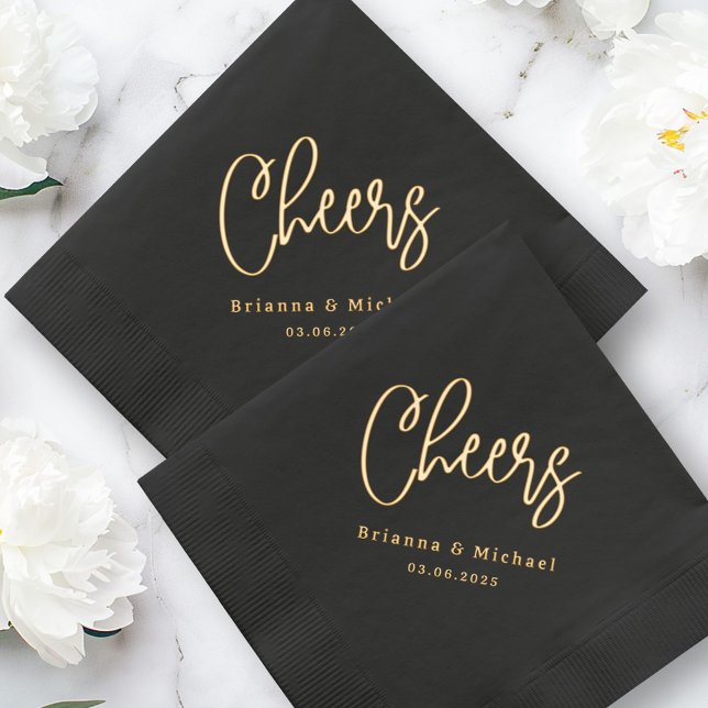 Serviettes Avec Dorure Nom du couple et date du mariage (Cheers couple's names and wedding date foil napkins)