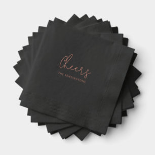 Serviettes Avec Dorure Nom personnalisé Mariage noir moderne