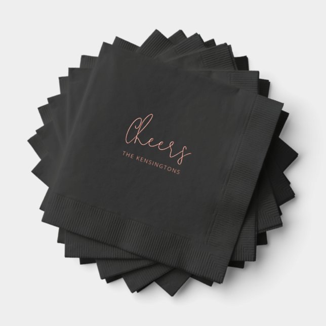 Serviettes Avec Dorure Nom personnalisé Mariage noir moderne (Insitu (empilé))