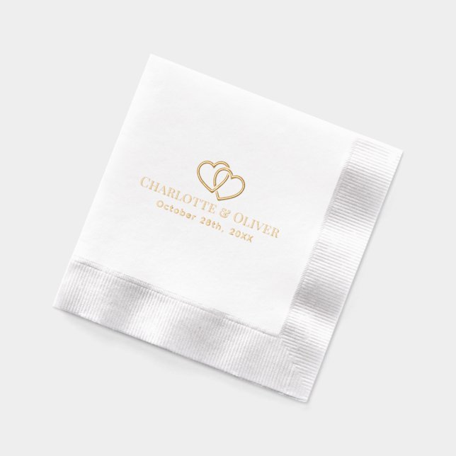 Serviettes Avec Dorure Noms de couple de coeurs entrelacés simples Date R (Gauche)