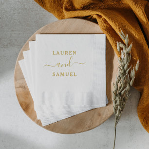 Serviettes Avec Dorure Noms de Couple en Calligraphie Dorée Mariage