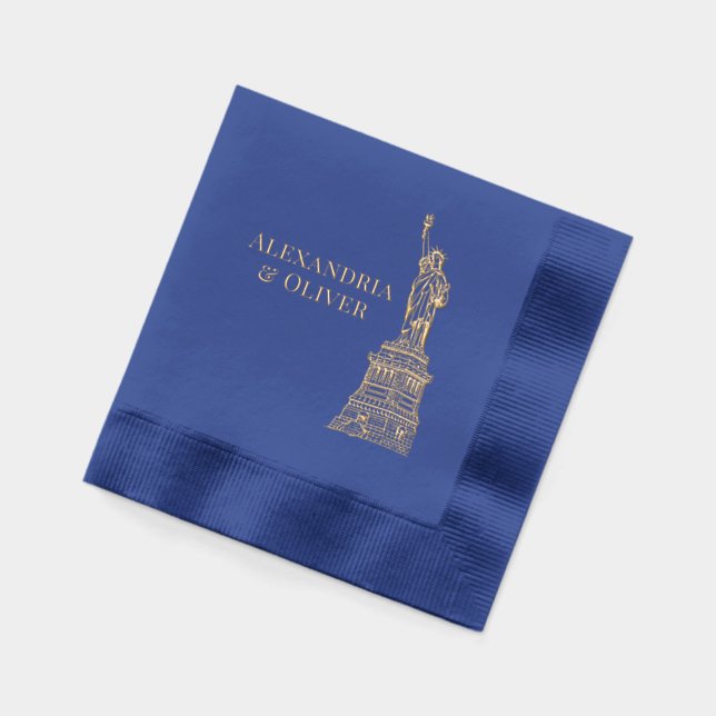 Serviettes Avec Dorure Noms de couple Statue de la Liberté NYC (Gauche)