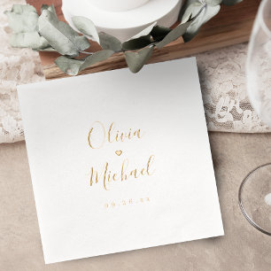 Serviettes Avec Dorure Noms de couples de mariage de script élégant simpl
