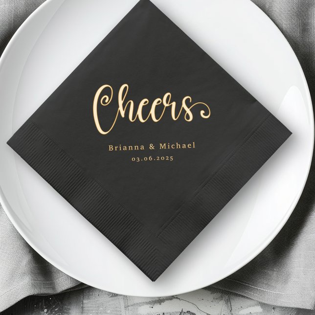 Serviettes Avec Dorure Noms de la date mariage élégant (Cheers names date elegant wedding foil napkins)