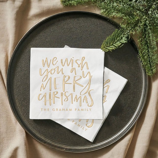 Serviettes Avec Dorure Nous vous souhaitons un joyeux Noël Carol Gold (We Wish You a Merry Christmas Carol Gold Foil Napkins)