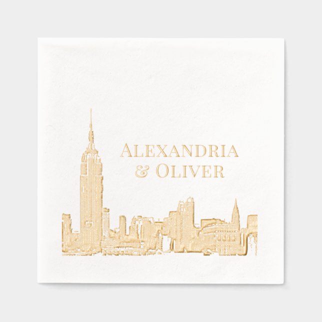 Serviettes Avec Dorure NYC Skyline 01 Etched Look Mariage New York City (Recto)