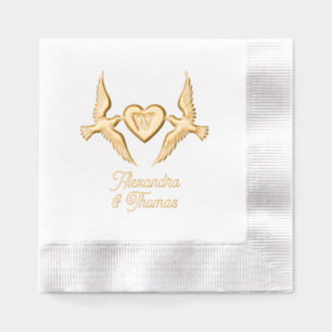 Serviettes Avec Dorure Oiseaux de l'amour 1 Monogramme du cœur du nom du