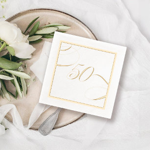 Serviettes Avec Dorure Or 50 Calligraphie Jalon Anniversaire Anniversaire