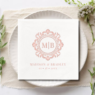Serviettes Avec Dorure Orné Floral Monogramme Mariage Élégant Rose Or