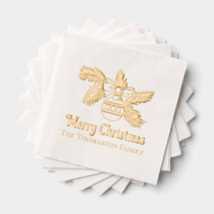 Serviettes Avec Dorure Ornement de Noël sur Branche Message Nom