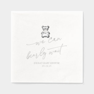 Serviettes Avec Dorure Ours en argent à peine attendre - Fête de douche d