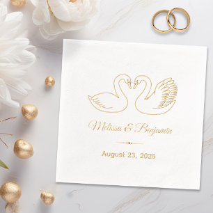 Serviettes Avec Dorure Paire de cygnes Enregistrer la date Anniversaire M