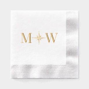 Serviettes Avec Dorure Paire de Rose des Vents Mariage 2 Initial Monogram