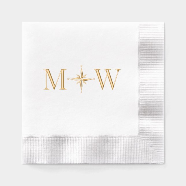 Serviettes Avec Dorure Paire de Rose des Vents Mariage 2 Initial Monogram (Recto)