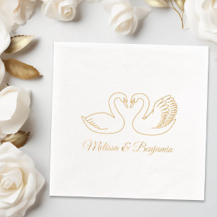 Serviettes Avec Dorure Paire de Swans Mariage Anniversaire V2