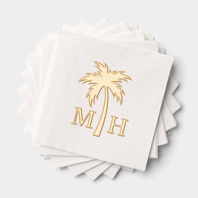 Serviettes Avec Dorure Palm Tree Wedding Monogram (Insitu (empilé))