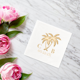 Serviettes Avec Dorure Palmiers Mariages tropicaux Initiales et date