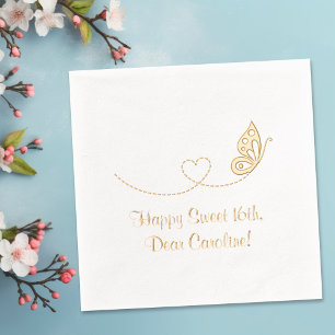 Serviettes Avec Dorure Papillon Coeur doux 16e anniversaire