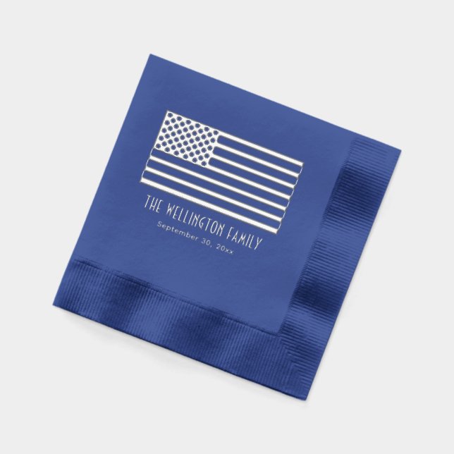 Serviettes Avec Dorure Patriotique USA American Flag Nom Date (Gauche)