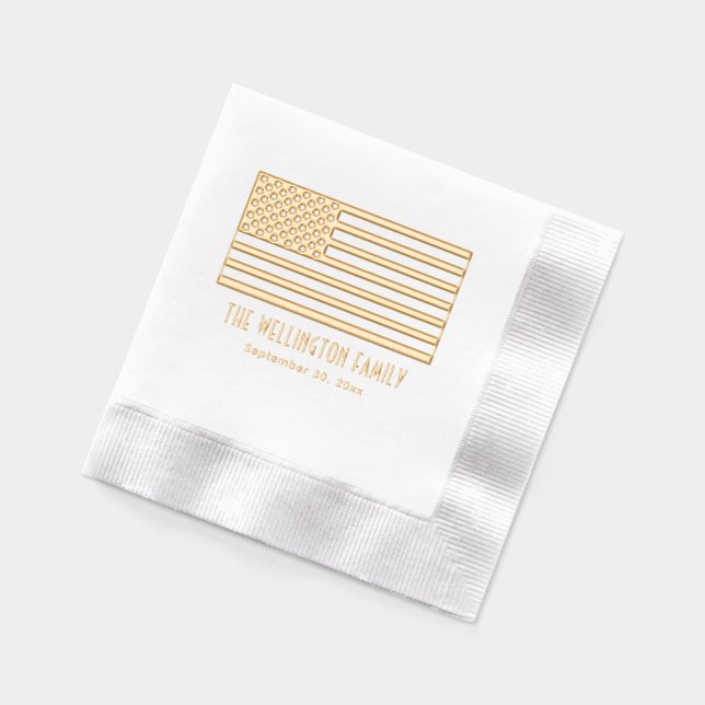 Serviettes Avec Dorure Patriotique USA American Flag Nom Date G (Gauche)