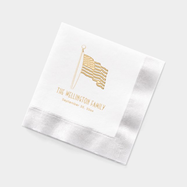 Serviettes Avec Dorure Patriotique USA American Flag Wlag Nom Date (Gauche)