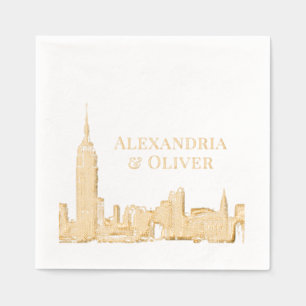 Serviettes Avec Dorure Paysage de NYC 01 Aspect Gravé Mariage New York Ci