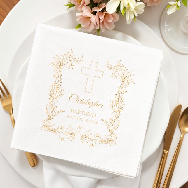 Serviettes Avec Dorure Personalized Baptism Floral Cross (Créateur téléchargé)