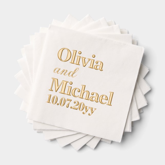 Serviettes Avec Dorure Personalized Bride and Groom Wedding Reception (Insitu (empilé))