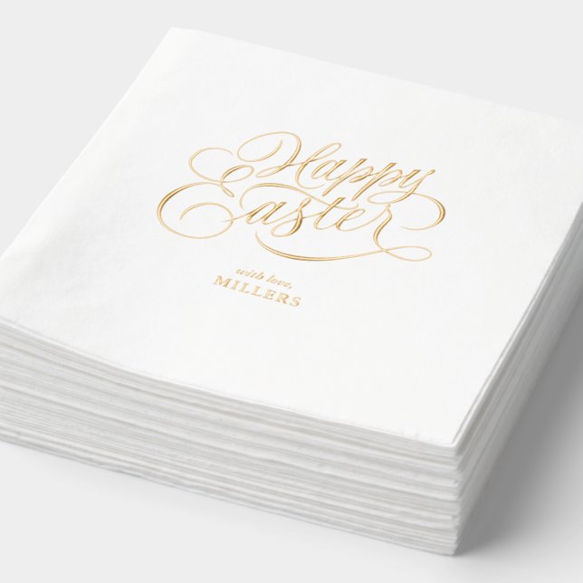Serviettes Avec Dorure Personalized Happy Easter Elegant Typography (Détail)