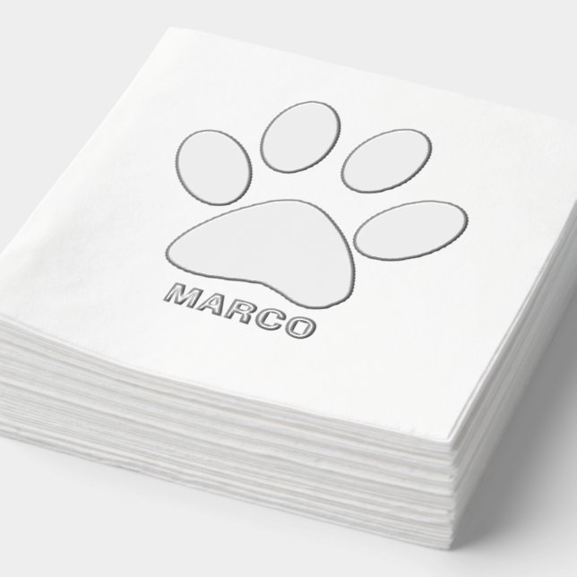 Serviettes Avec Dorure Personalized Silver Foiled Dog Paw Image (Détail)
