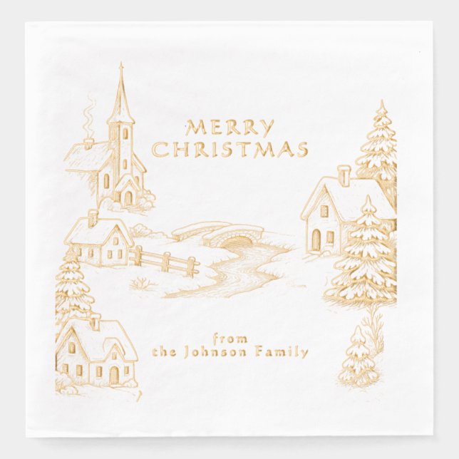 Serviettes Avec Dorure Personalized Village in Winter Christmas Gold (Recto)