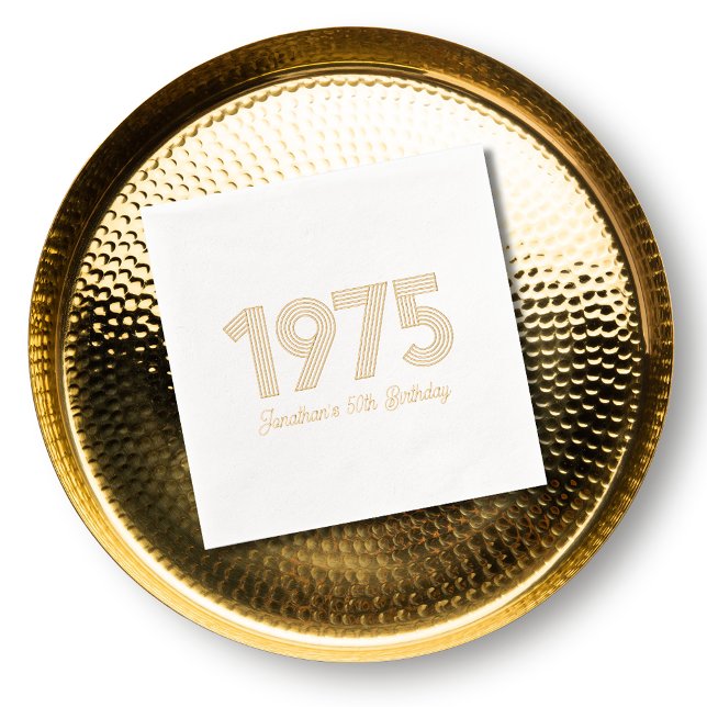 Serviettes Avec Dorure Personnalisé 1975 50e Anniversaire Foil empilé ser (Custom 1975 50th Birthday Foil Stamped Napkins)