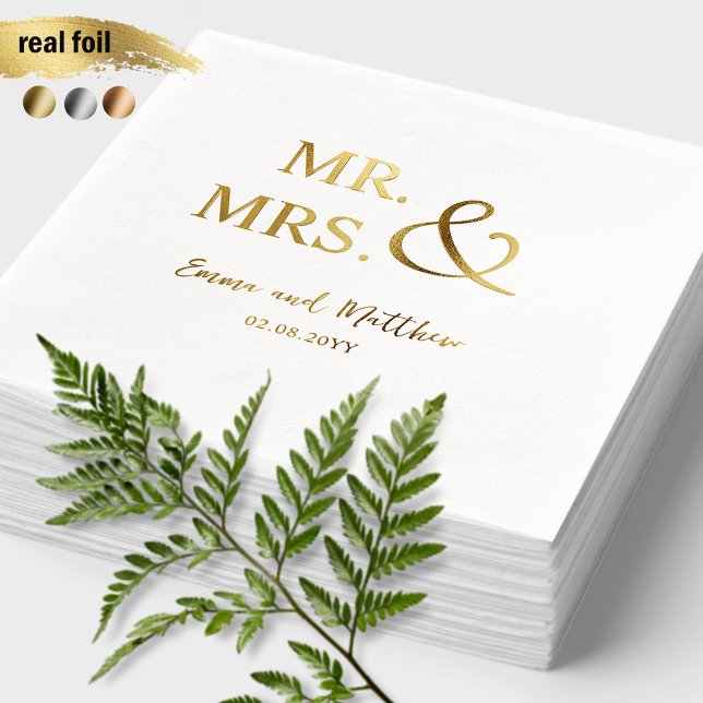 Serviettes Avec Dorure Personnalisé, Chic Real Foil M. et Mme Mariage (Créateur téléchargé)