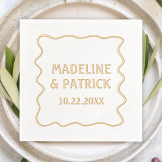 Serviettes Avec Dorure Personnalisé Mariage moderne Wavy Border Party