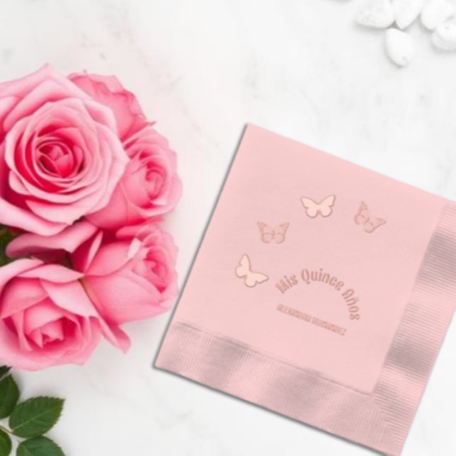Serviettes Avec Dorure Pink Butterflies Quinceanera (Créateur téléchargé)