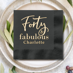 Serviettes Avec Dorure Quarantième anniversaire Nom & Fabuleux
