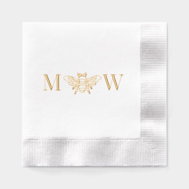 Serviettes Avec Dorure Queen Bee Couple Mariage 2 Monogramme initial (Recto)