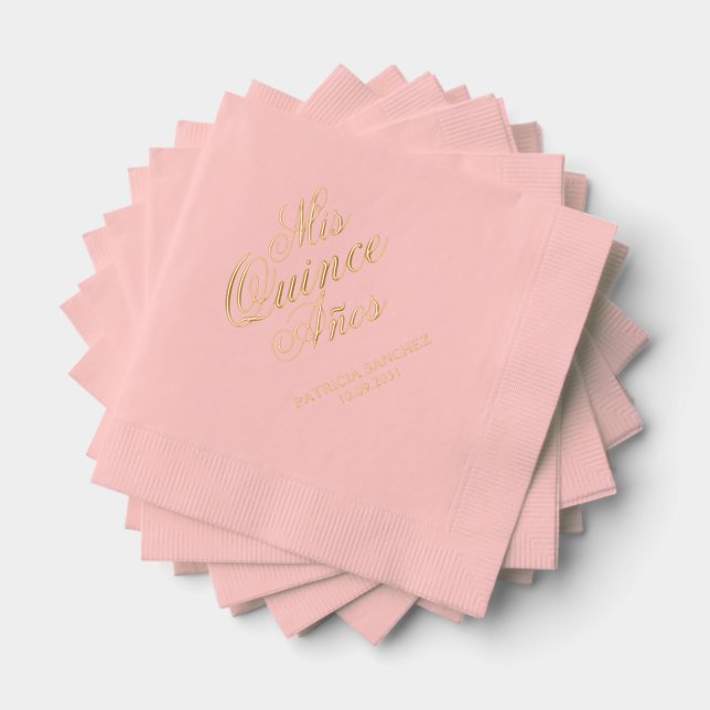 Serviettes Avec Dorure Quinceanera Mis Quince Anos Rose Nom Personnalisé (Insitu (empilé))