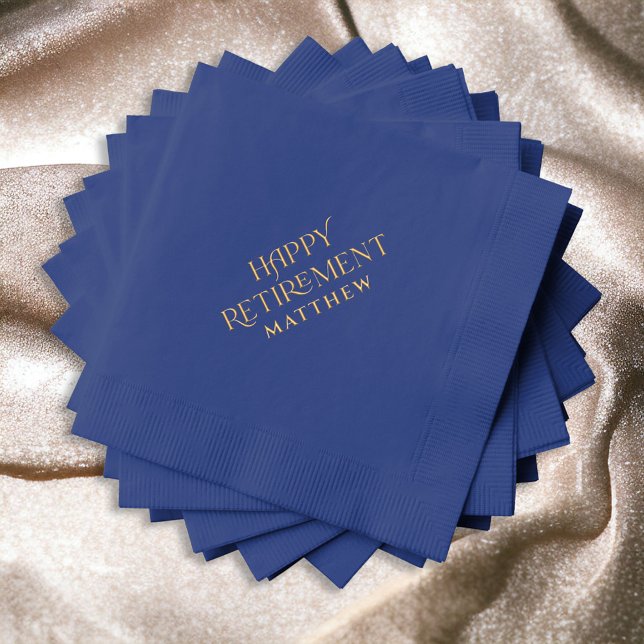 Serviettes Avec Dorure Retraite personnalisée Bleu et or (Créateur téléchargé)