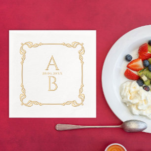 Serviettes Avec Dorure Retro Vintage Élégant Date Royale Et Monogramme