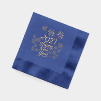 Serviettes Avec Dorure Réveillon du Nouvel An 2027 Calligraphie & feux d'
